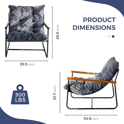 MAXYOYO Modern Accent Chair, Comfy Living Room Chair with Metal Frame Wooden Armrest, Upholstered Armchair with Soft Cushion for Bedroom Balcony Lounge Reading Room, Beige