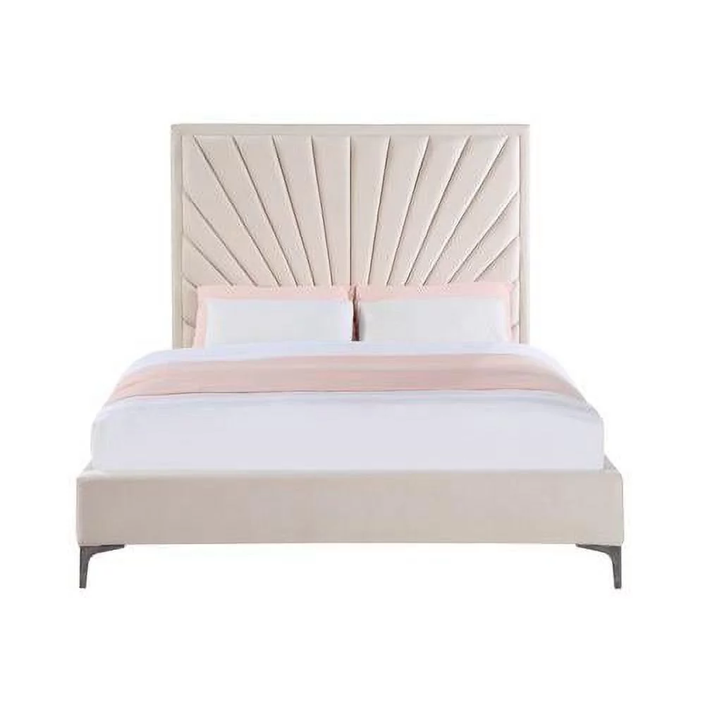 ACME Faiz Channel-Tufted Velvet Upholstery Eastern King Bed in Beige