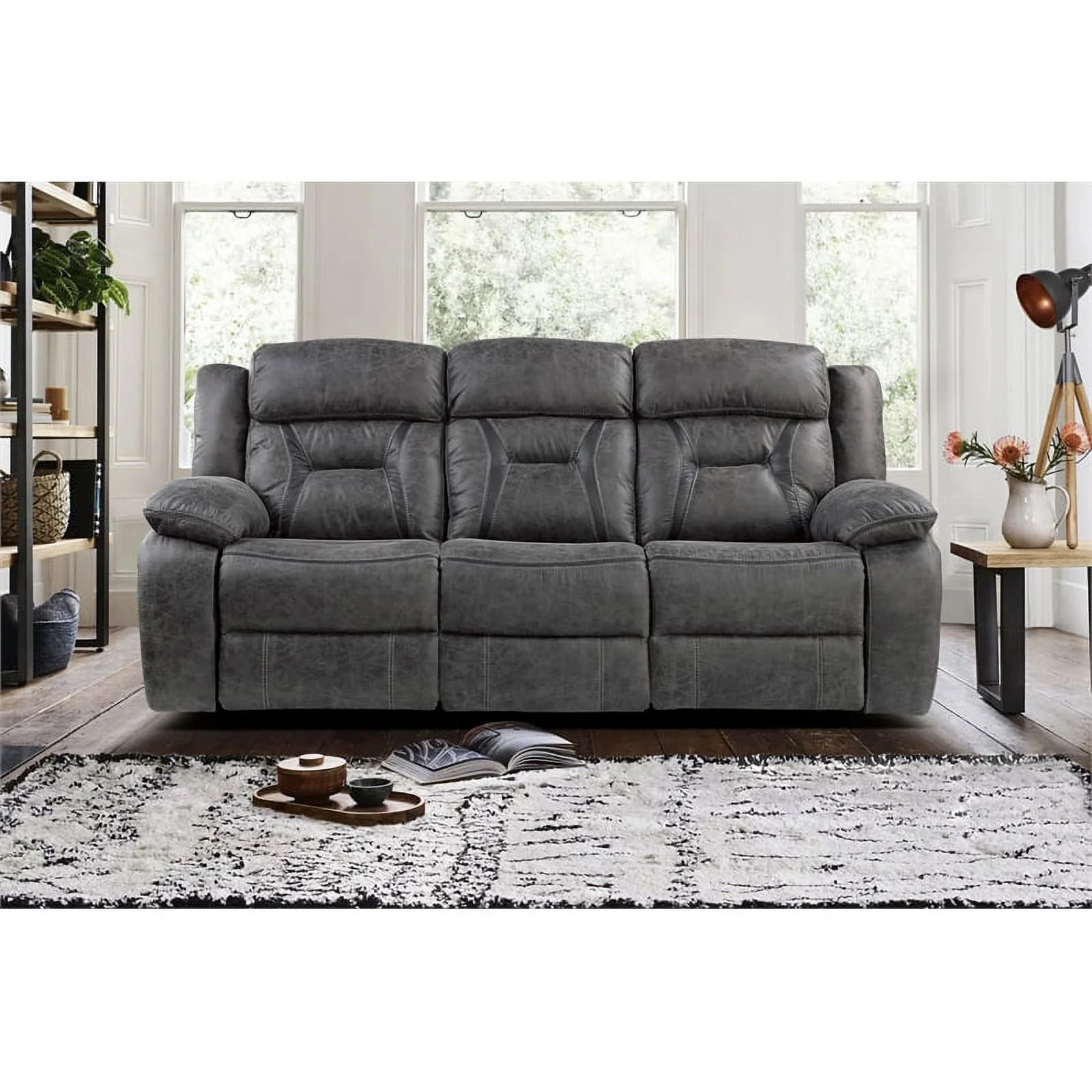Lexicon Madrona Microfiber 2-Piece Upholstered Manual Reclining Sofa Set in Gray
