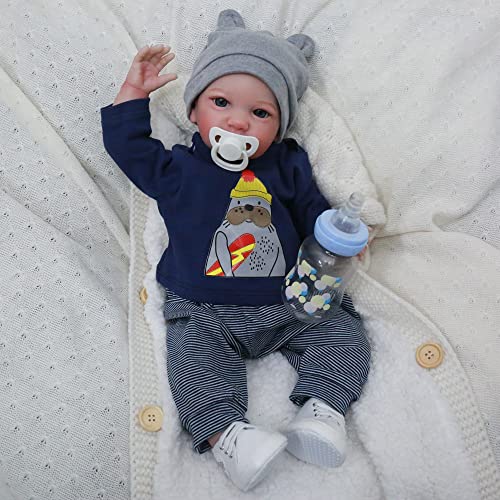 WOOROY Realistic Reborn Baby Dolls Boy - 18 Inch Lifelike Baby Doll Real Life Baby Dolls That Look Real Soft Weighted Newborn Baby Doll Gift Toy with Accessories for Age 3+