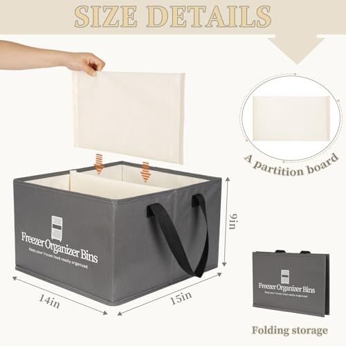 Freezer Organizer Bins, 2 Pack Collapsible Deep Freezer Organizer Bins for 15