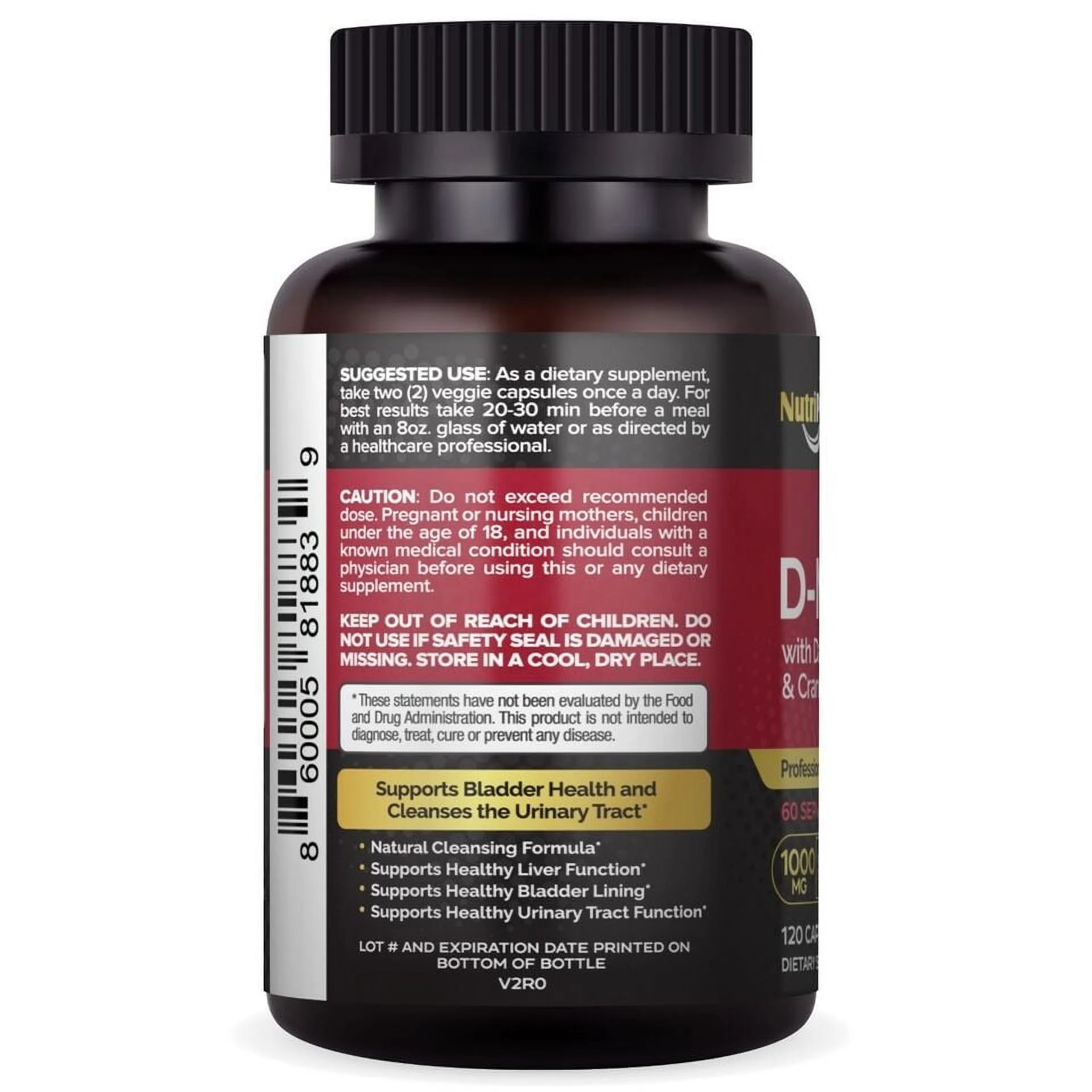 D-Mannose 1000mg Cranberry & Dandelion Extract-UTI Support 120 Capsules