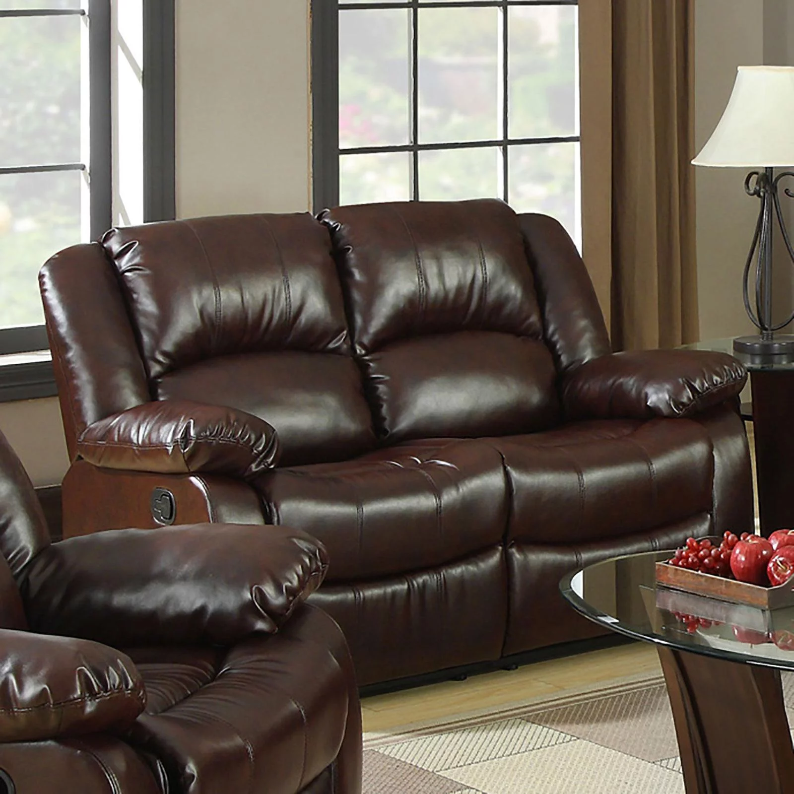 Transitional Brown Bonded Leather Sectional w/ cupholders Winslow FoA Group