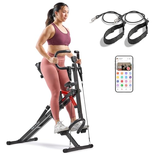 Sunny Health & Fitness Row-N-Ride PRO, Full Body Combo Squat Machine w/Optional Resistance Band, Easy Setup Ab Workout Exercise Equipment for Home, Whole Body Cardio, Optional SunnyFit App Connection
