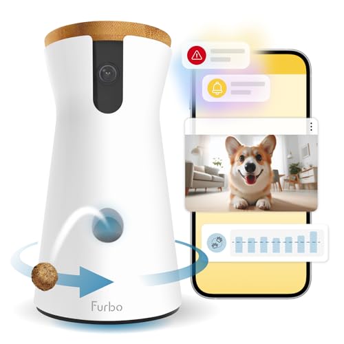 Furbo 360° Cat Camera - Unlock Camera & Smart Features w/Paid Plan: Home Security & Pet Safety Alerts, Rotating Treat Dispenser w/Speaker, Smart Cam w/Phone App (Subscription Required, 3mo Minimum)