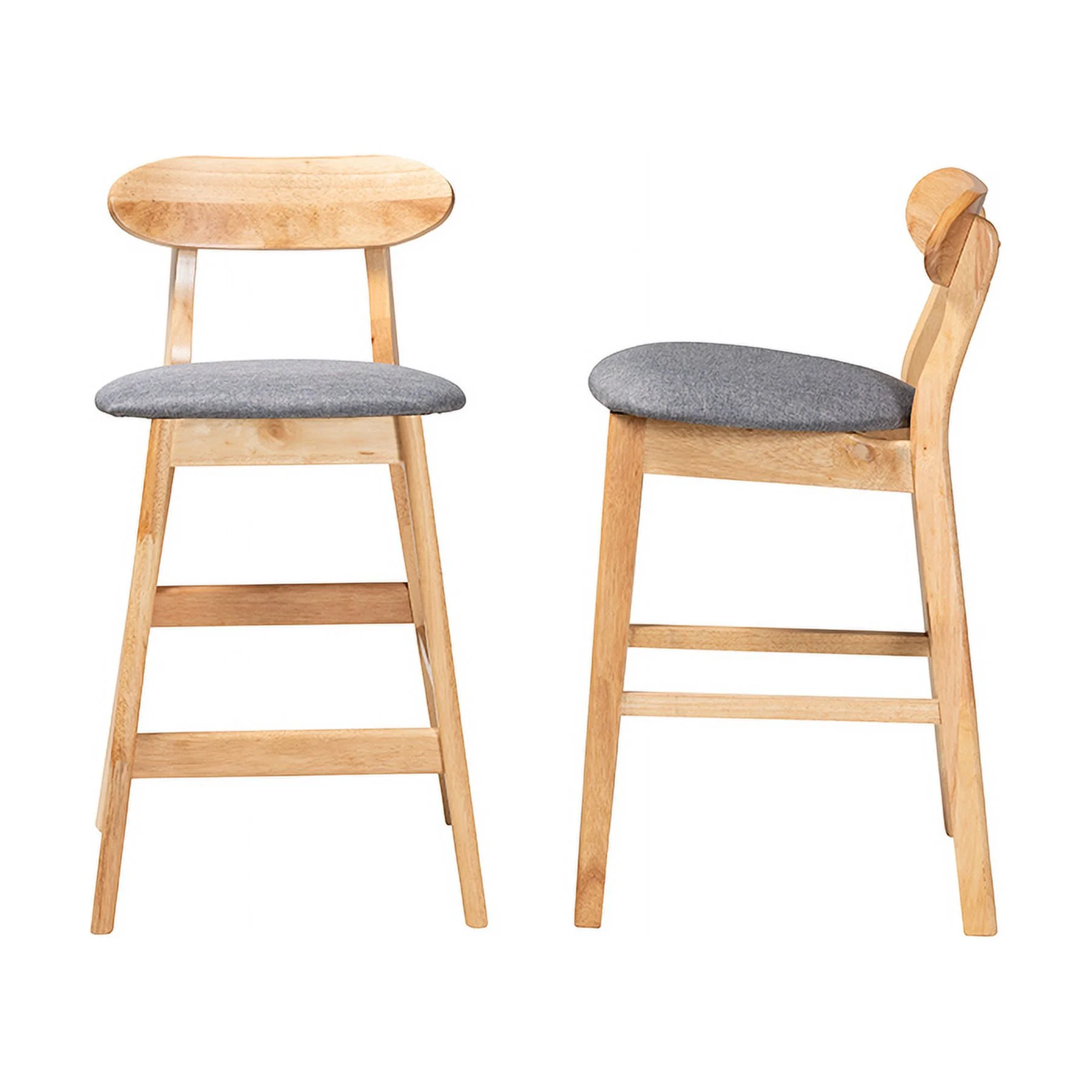 Baxton Studio Ulyana Mid-Century Modern Grey Fabric and Natural Brown Finished Wood 2-Piece Counter Stool Set