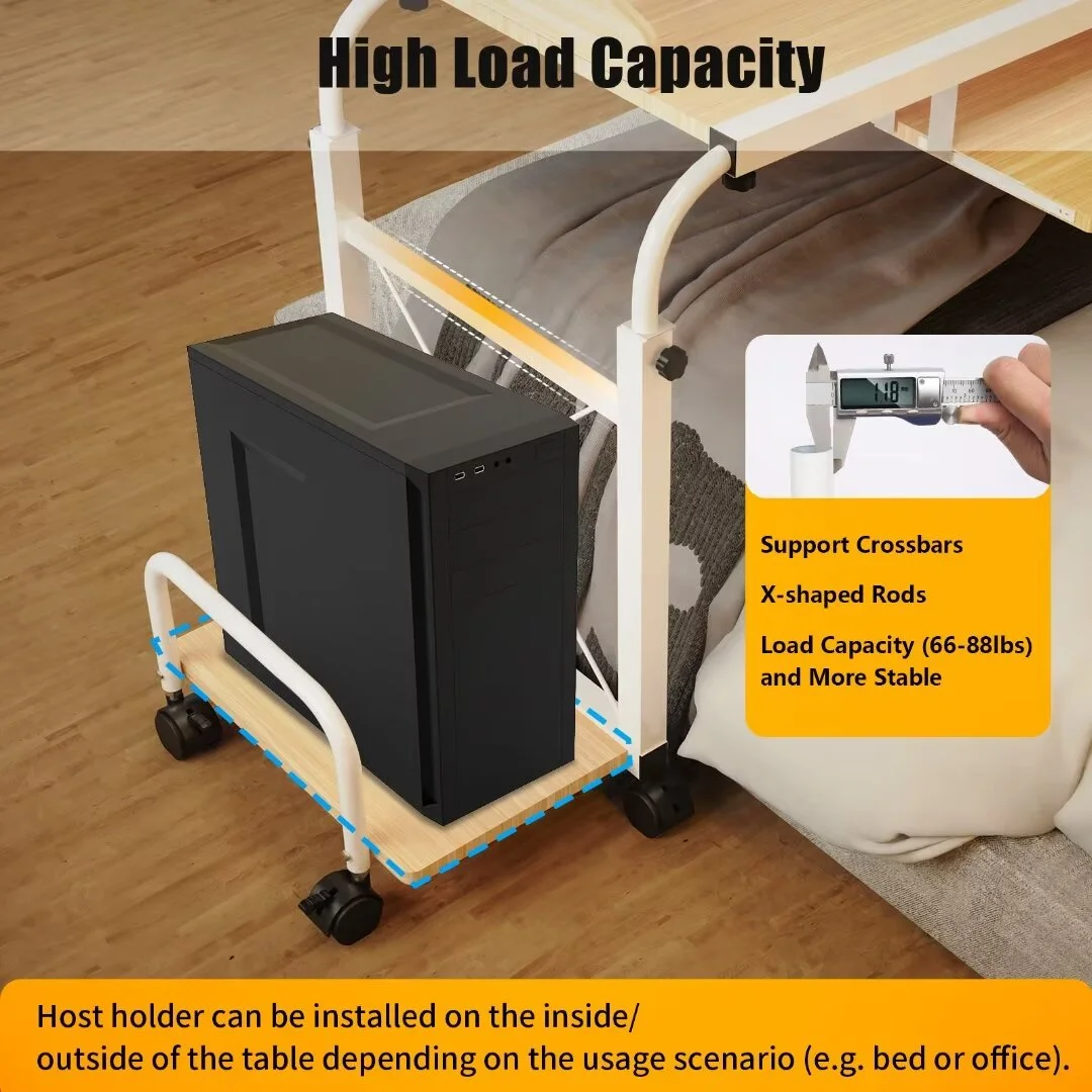 Oukaning Overbed Table Laptop Computer Cart with Wheels Rolling Desk Height Adjustable Home Office Desks