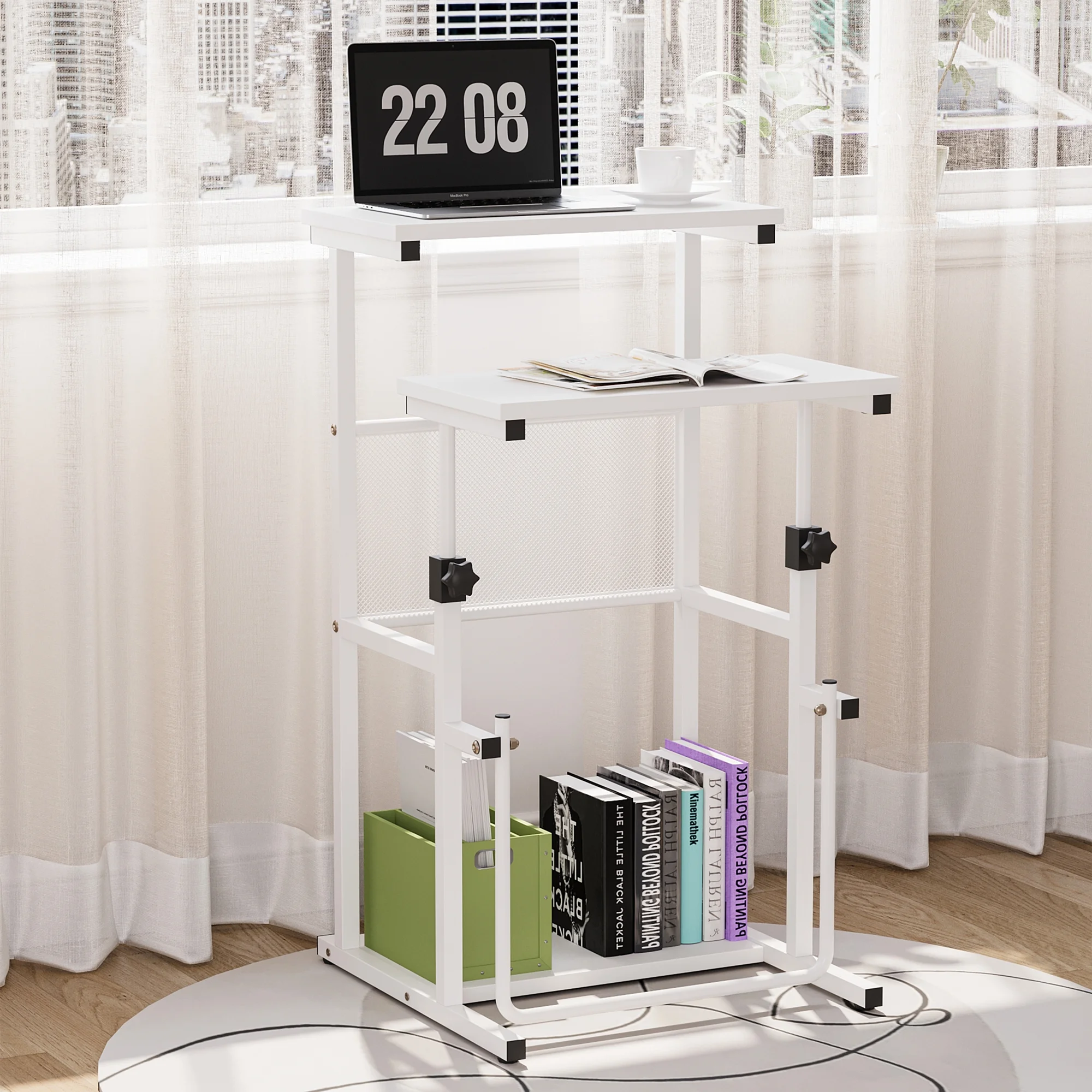 Walsunny Standing Desk Adjustable Height Stand up Desk, Laptop Table with Footrest, Ergonomic Sit-to-Stand Desk White