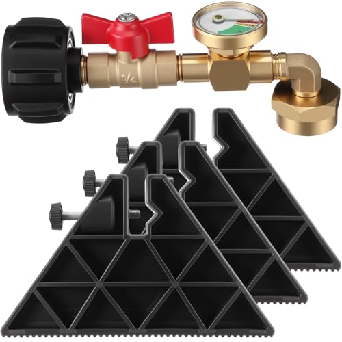 Propane Refill Adapter for 1lb Tank with 3 Cylinder Stand, QCC1 Refill Adapter 20lb to 1lb Converter with Gauge and On/Off Control Valve for Refillable Propane Cylinder, CGA600 Connection