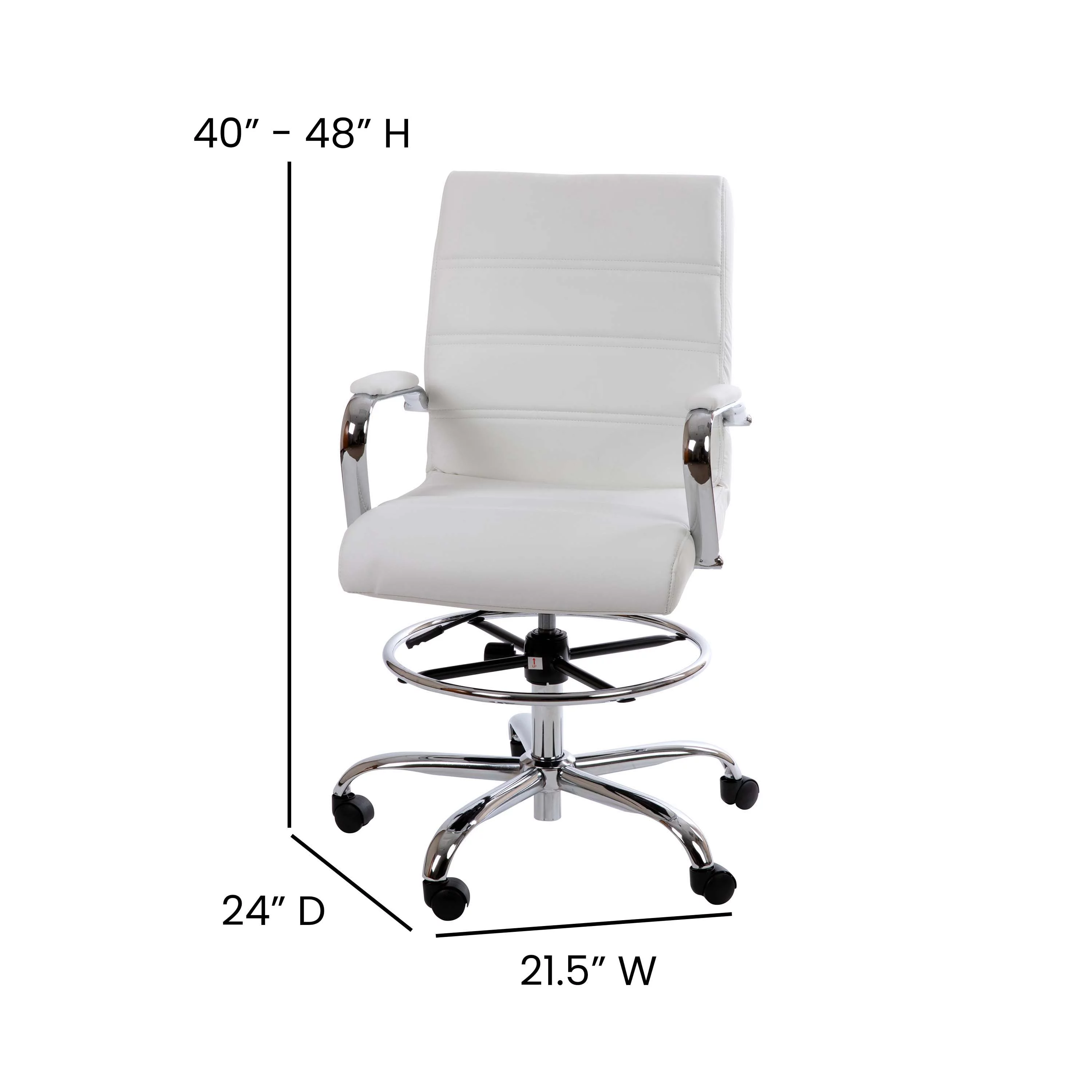 Flash Furniture Faux Leather Mid Back Drafting Stool, White