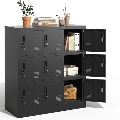 Employee Storage Locker,6 Door Storage Locker,Metal Locker for Employees Office Steel Gym Lockers with Card Slot,Office Storage Lockers for Home,School(Black)