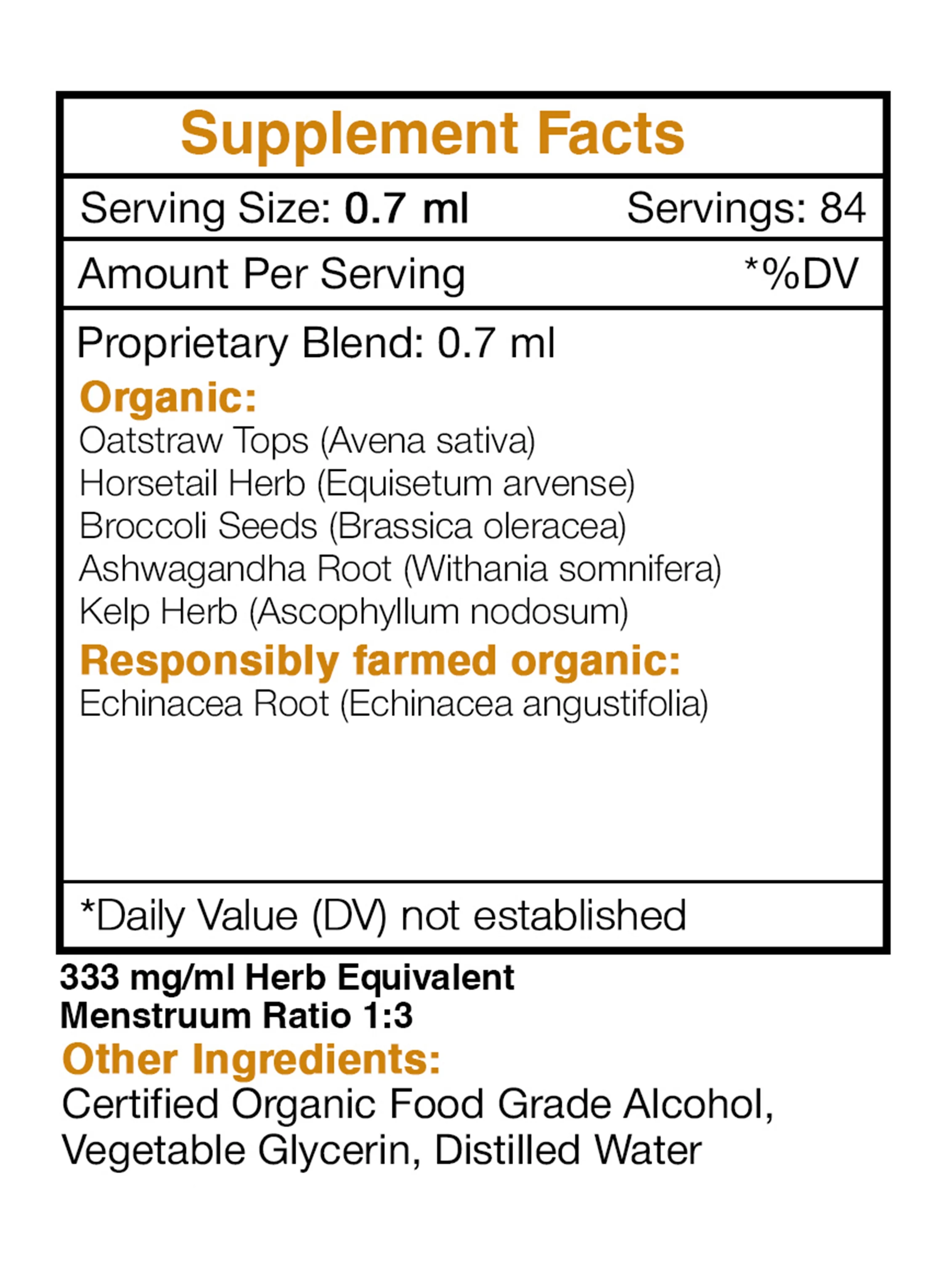 Thyroid Secret Alcohol Extract, Tincture, Oatstraw, Horsetail, Broccoli, Echinacea, Ashwagandha, Kelp. Healthy Thyroid Support 2 oz