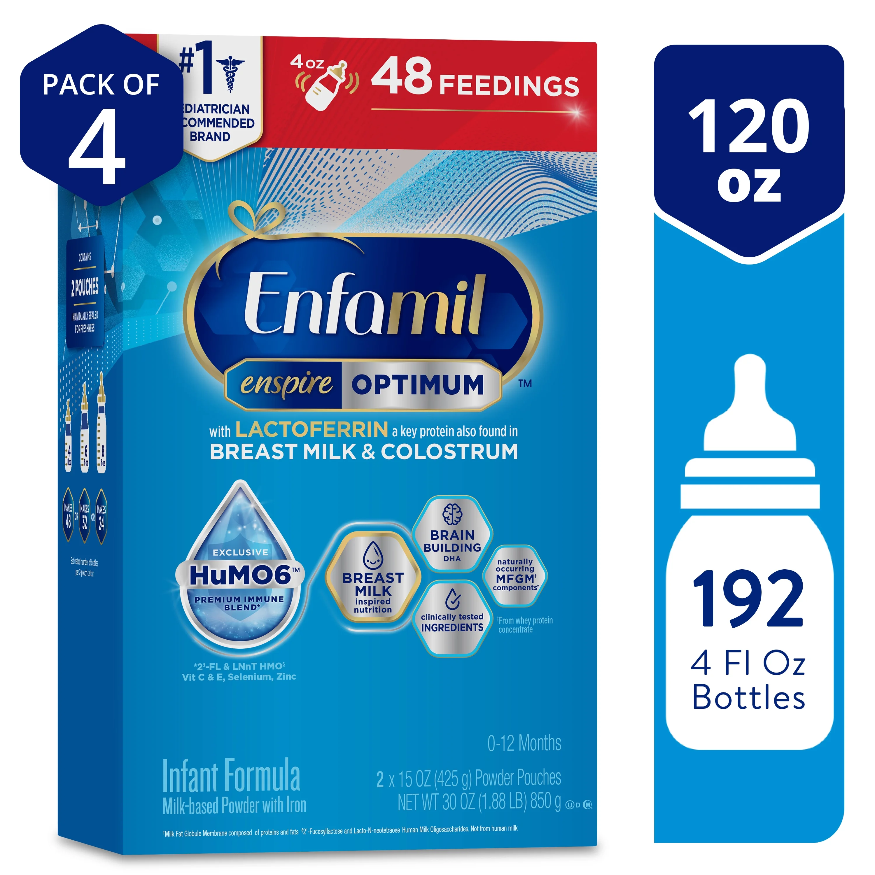 Enfamil Enspire Optimum Baby Formula, with Immune-Supporting Lactoferrin found in Colostrum, Our Closest Formula to Breast Milk, Dual Prebiotics, Infant Formula Powder, Baby Milk, 120 Oz