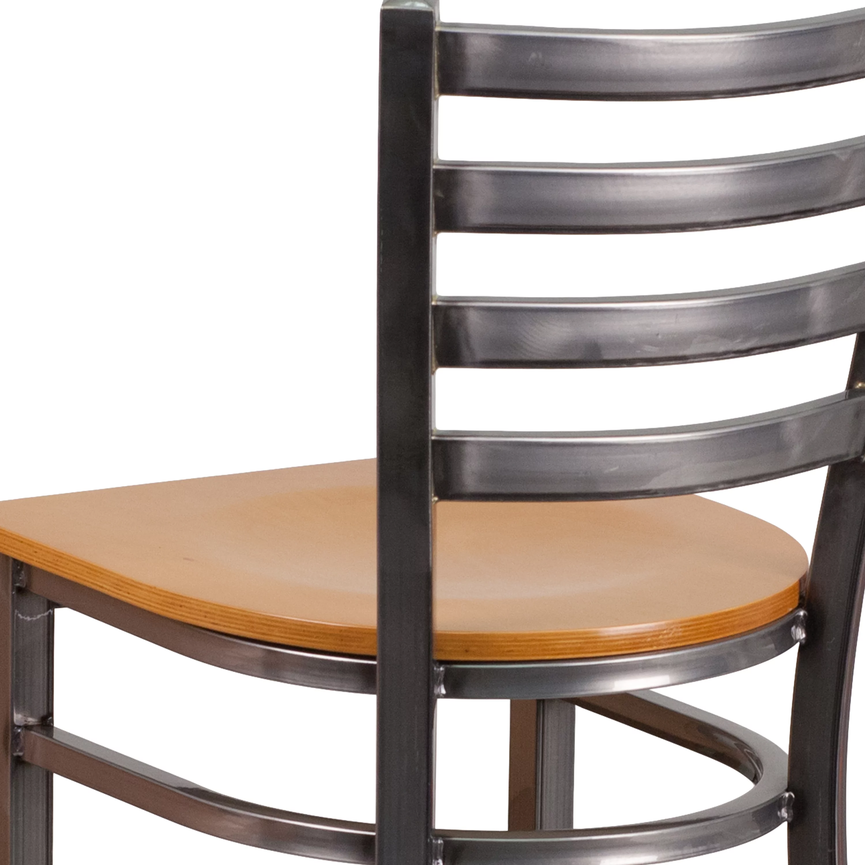 Emma + Oliver Clear Coated Metal Ladder Back Barstool, Natural Wood Seat