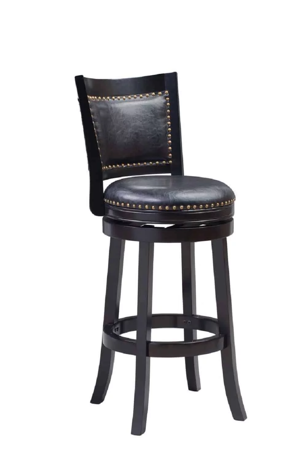 Boraam Bristol 29in. High Back Swivel Wood Bar Stool, Black