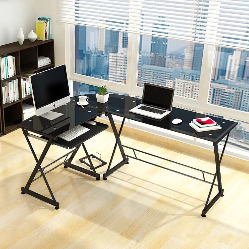 UBesGoo Computer Desk Writing Office Workstation Corner Desk/L-Shaped,Black Finish