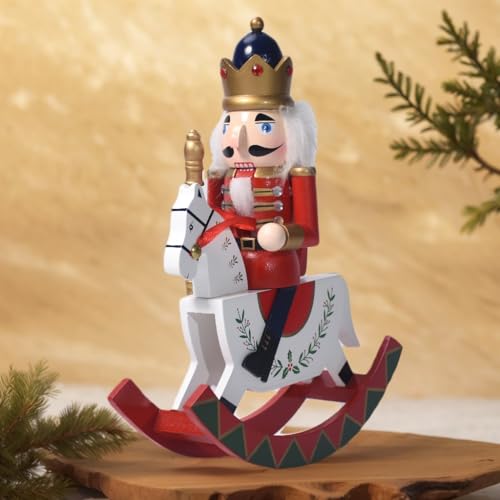 Nutcrackers Christmas Decorations Indoor Tabletop Christmas Decor Wooden Nutcrackers Rocking Horse Soldier Office Party Decorations for Room 8.5 * 2.9 * 10 in