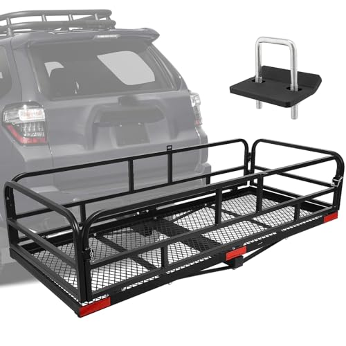 Hitch Cargo Rack, 60 x 24 x 14 Inch Folding Hitch Mount Cargo Carrier with High Side Rails for Trailer RV Truck SUV Van, 500 lbs. Capacity, 2