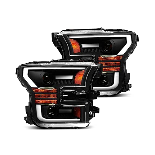 AlphaRex PRO-Series Jet Black For 15-17 Ford F150 Halogen Type LED Tube Dual Projector Headlights with Switchback DRL/Sequential Signal/Activation Light