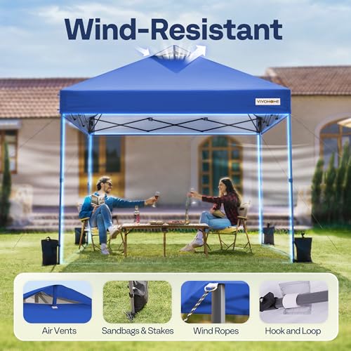 VIVOHOME 10x10ft Pop Up Canopy Tent One Push Setup Outdoor Portable Shelter Tent Heavy Duty with Wheel Carry Bag and 4 Sandbags, White