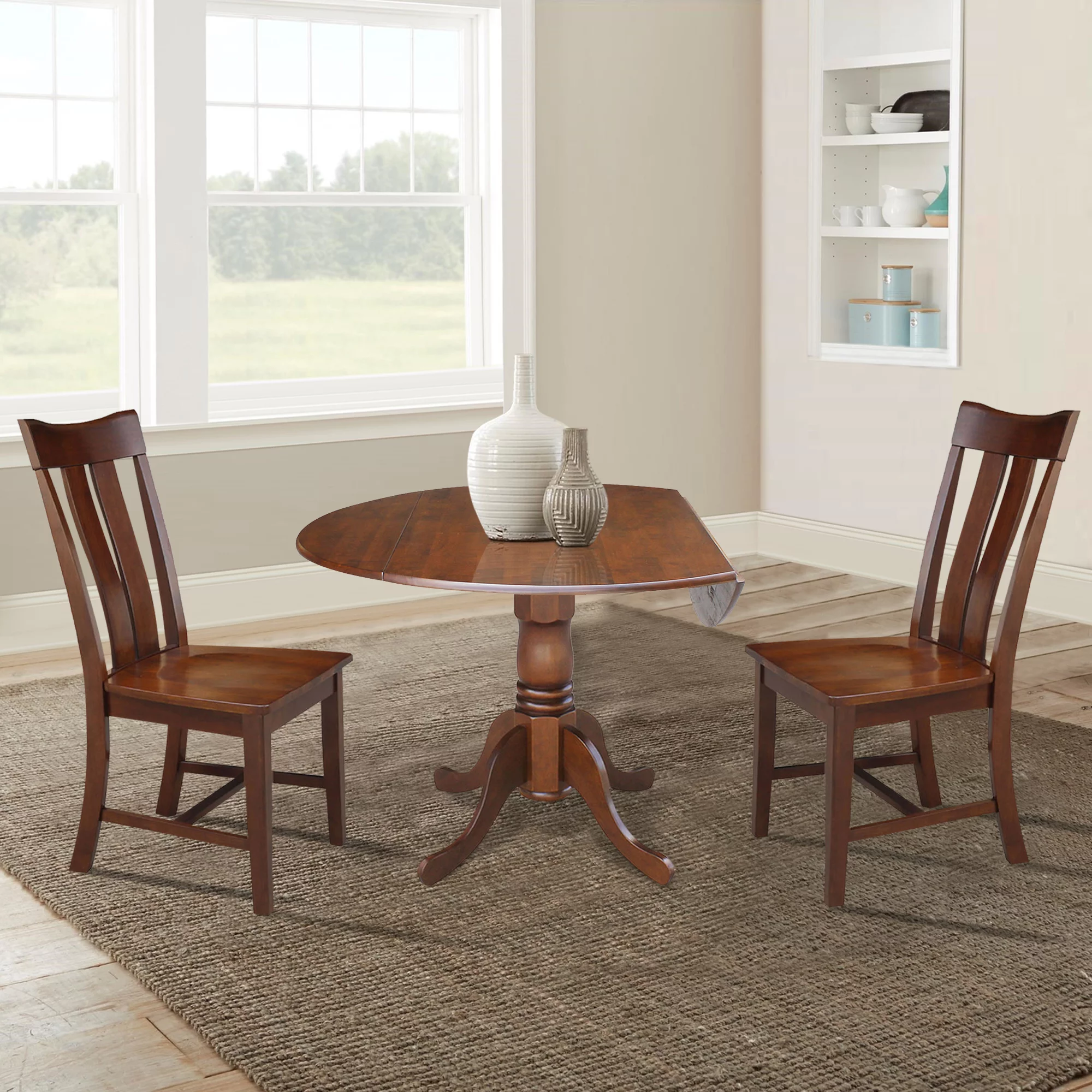 International Concepts Solid Wood 3-Piece Dining Set with 42 in. Dual Drop Leaf Table and 2 Splat Back Dining Chairs in Espresso