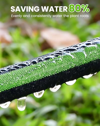 RAINPOINT 25ft Flat Soaker Hose, 80% Water-Saving Drip Irrigation Hose, Leakproof and Flexible with Anodized Aluminum Ends, Double Layer Gardening Hoses for Gardens, Vegetables and Trees, Green