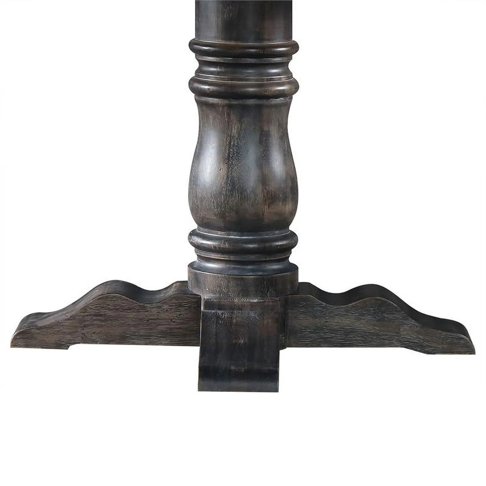 Wooden Round Dining Table With Heavy Pedestal Feet in Weathered Gray