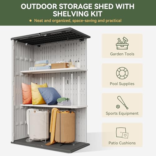Aoxun Outdoor Storage Shed, 64 Cu.Ft Vertical Storage Sheds Outdoor with Floor, Outdoor Waterproof Storage Cabinet for Garage Storage, Pool Storage, Bike Shed, Garden Shed (White)