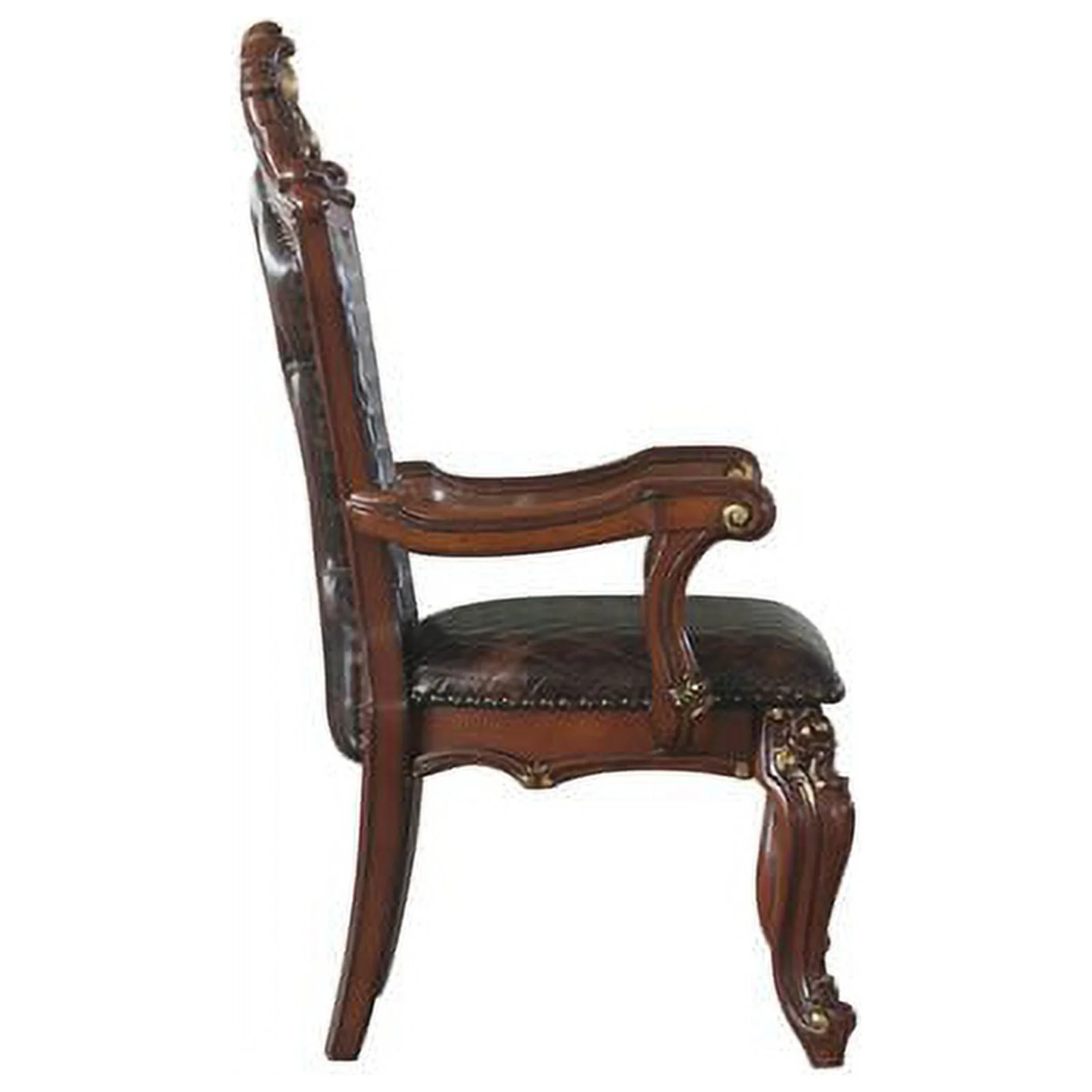 Bowery Hill Traditional Arm Chair Set of 2 in Cherry Oak and Faux Leather