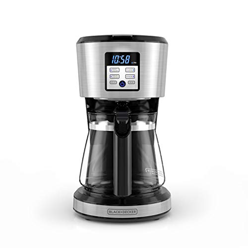 BLACK+DECKER 12-Cup Coffee Maker with Easy On/Off Switch, Easy Pour, Non-Drip Carafe with Removable Filter Basket, Vortex Technology, Black
