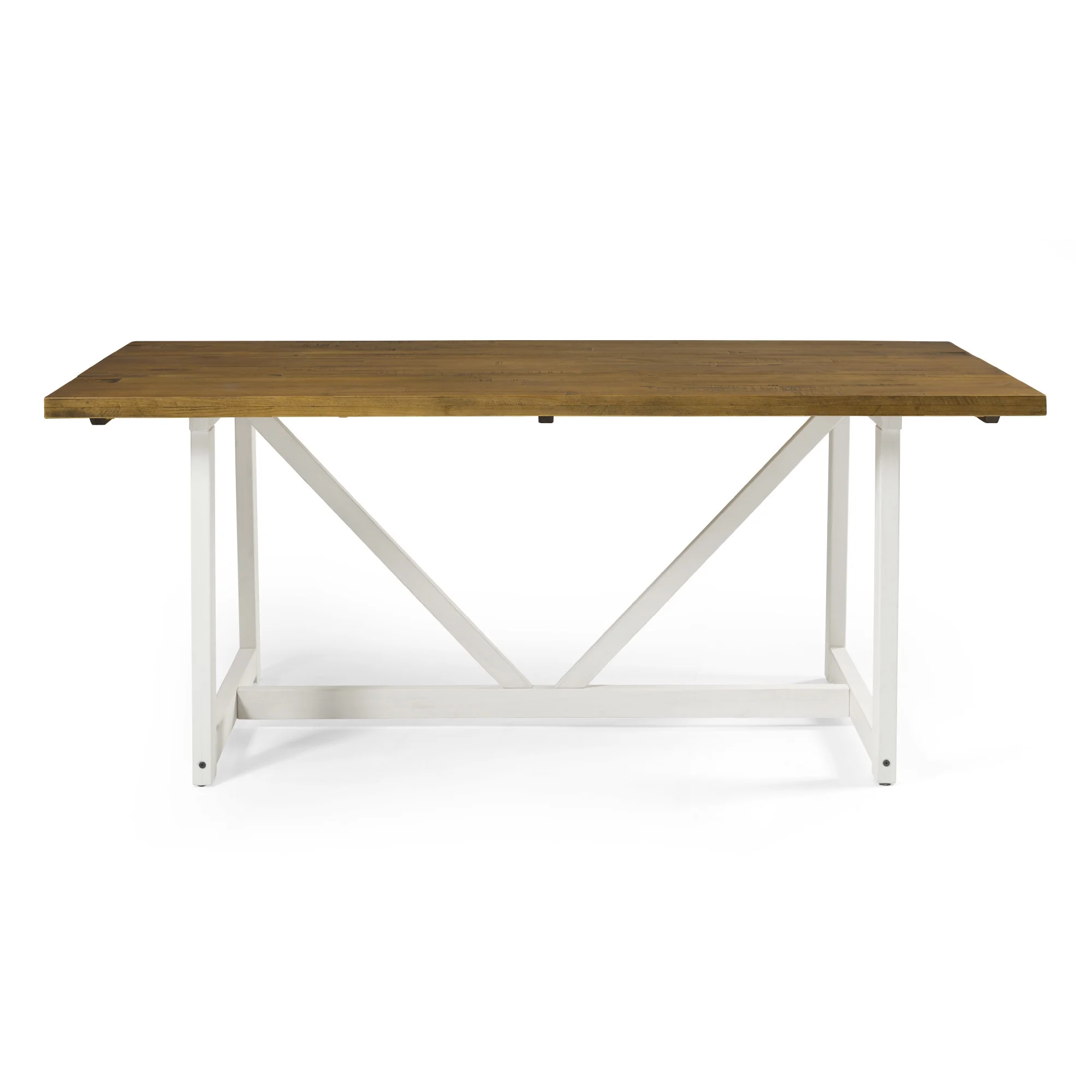 Walker Edison Modern Solid Wood Trestle Dining Table, Rustic Oak/White