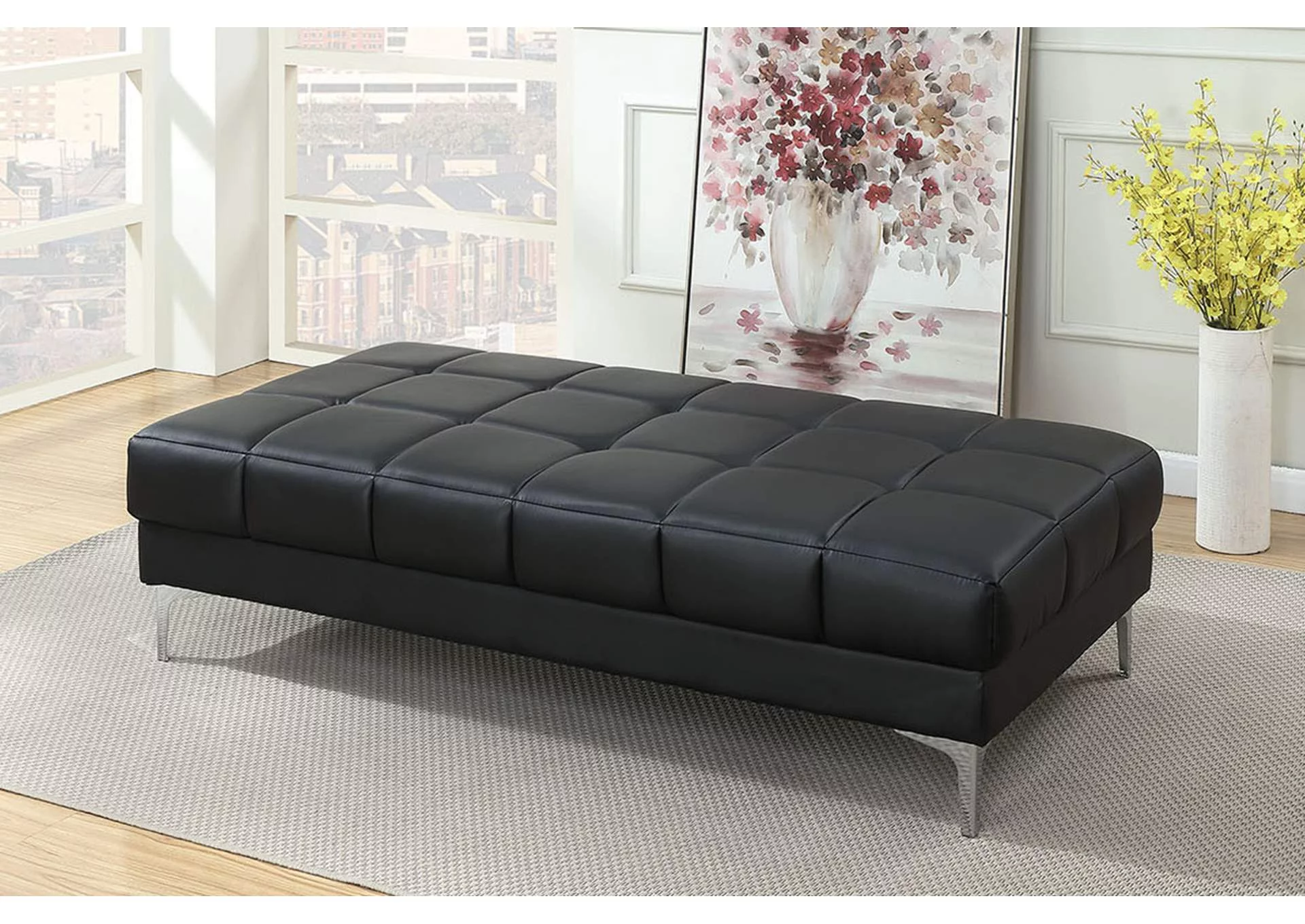 CoSoTower Black Bonded Leather Extra Large Ottoman Metal Legs 1Pc Ottoman