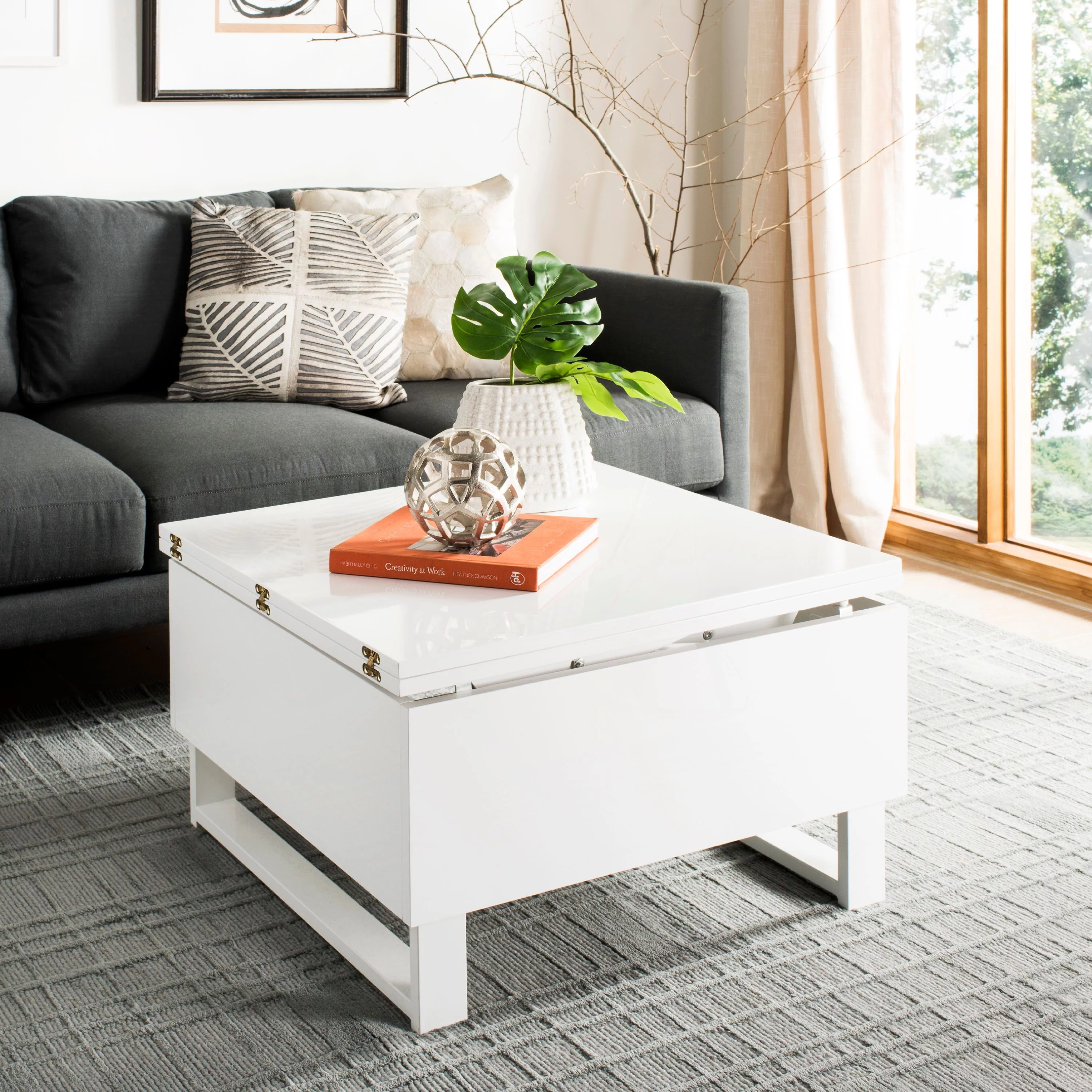 SAFAVIEH Vanna Lift-Top Solid Glam Coffee Table, White