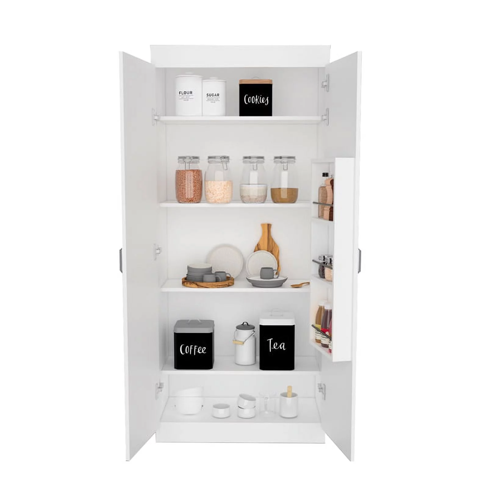 Pemberly Row 5-Shelf Modern Engineered Wood Pantry Cabinet in White