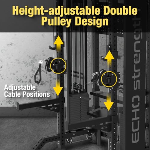Commercial Functional Trainer Cable Machine with Dual Weight Stacks, Power Cage Squat Rack, Dual Cable Crossover Machine with Pulley System