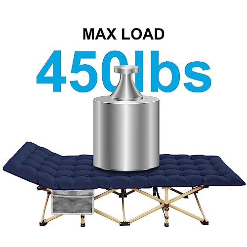 Camping Cot with Mattress, 450LBS(Max Load), Portable Folding Outdoor Bed with Carry Bag for Adults Kids, Heavy Duty Cot for Traveling Gear Supplier, Office Nap, Beach Vocation and Home Lounging