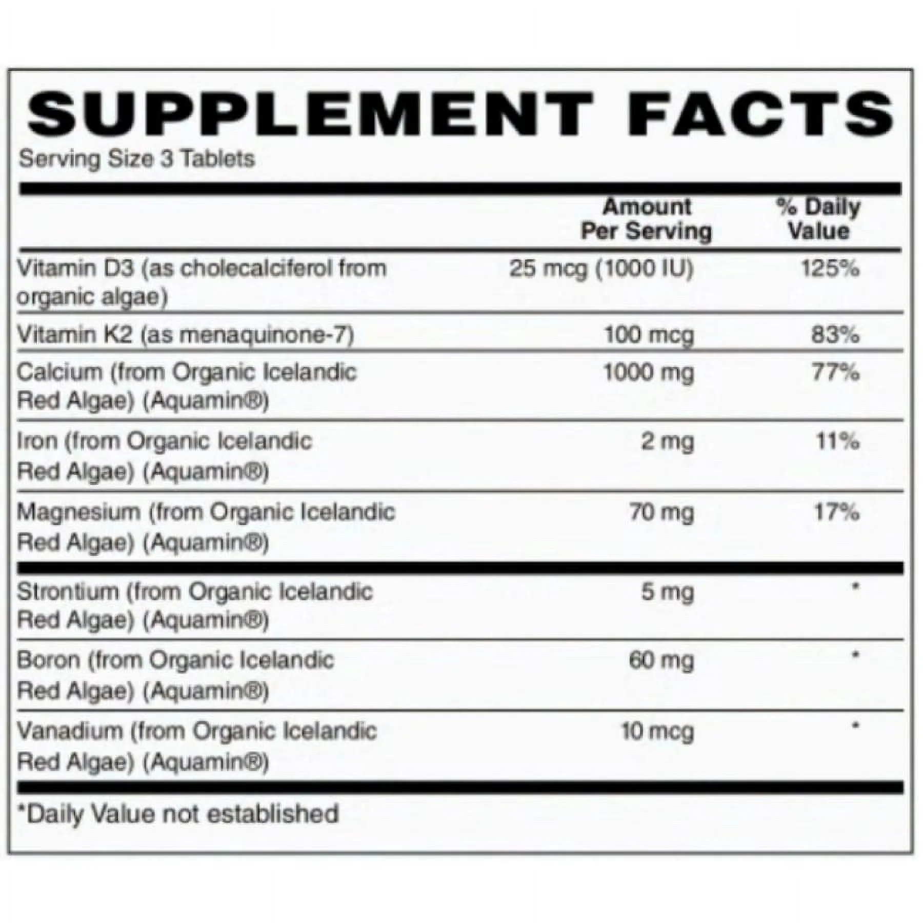 Algae Based Calcium 1,000 mg Tablets with Magnesium, D3, and K2 - Certified Organic Whole Food & Certified Vegan! (90 Tablets) by BariatricPal