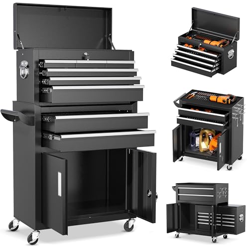 INTERGREAT Rolling Tool Chest with Wheels and 8 Drawers, Detachable Large Tool Cabinet with Lock for Garage, Locking Mechanic Tool Cart with Black Liner for Warehouse, Workshop, High Capacity