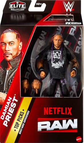 Mattel WWE Elite Collection Top Picks Action Figure & Accessories Set, Damian Priest 6-inch Collectible with Swappable Hands, Ring Gear & 25 Articulation Points