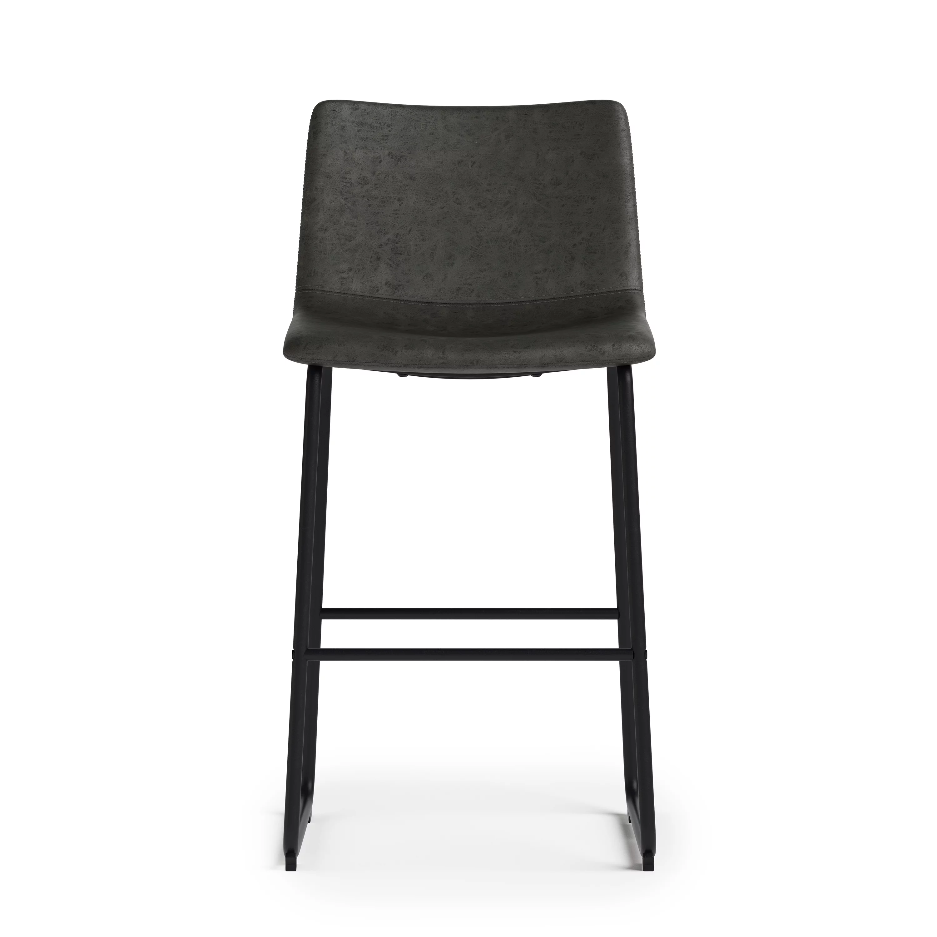 Simpli Home Warner Bar Stool (Set of 2) in Distressed Charcoal Grey Faux Leather