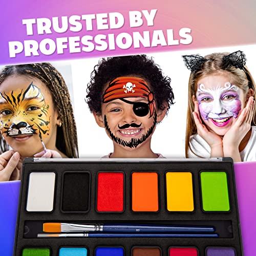Kraze FX Basic Party Professional Face Paint Palette (12 x 10 gm) - Water Activated, Hypoallergenic, Safe, Non Toxic Body Paint Makeup Cosplay SFX Halloween Face Painting Kit for Kids Adults