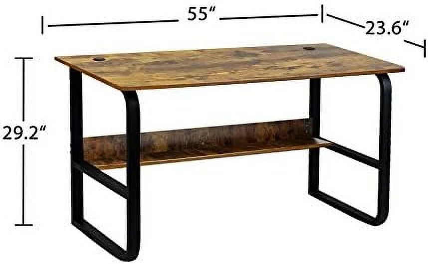 RUNFAYBIU Jerry & Maggie - Computer Desk Home Office Desk Personal Work Station Desktop Cable Accessory Book  Design Reading Writing Studying 55'' - Rustic Wood Tone