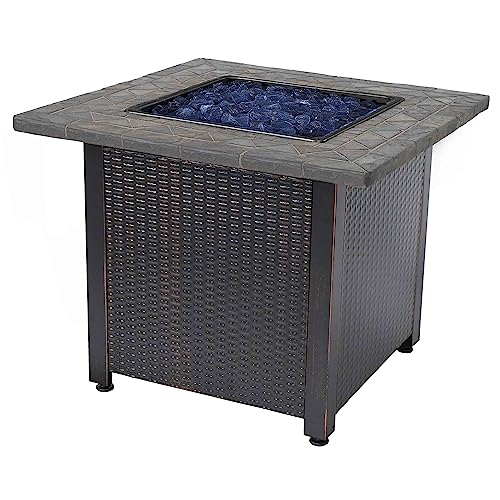 Endless Summer 30-Inch Square 30,000 BTU Propane Outdoor Fire Pit Table with Resin Mantel, Steel Base, Blue Fire Glass