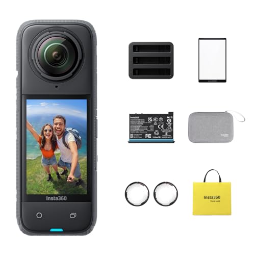 Insta360 X4 Standard Bundle - Waterproof 8K 360 Action Camera, 4K Wide-Angle Video, Invisible Selfie Stick Effect, Removable Lens Guards, 135 Min Battery Life, AI Editing, Stabilization