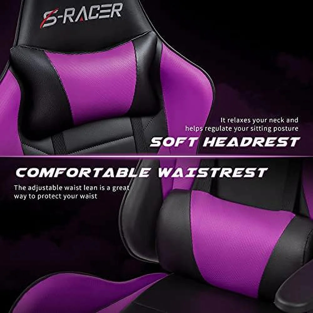 Gaming Chair Massage Computer Office Chair Ergonomic Desk Chair with Footrest Racing Executive Swivel Chair Adjustable Rolling Task Chair (Black)