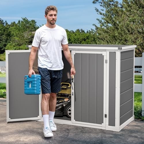 DWVO 5x3ft Resin Outdoor Storage Shed with Floor, Waterproof Lockable Storage Shed with Window, Plastic Outside Tool Storage for Garden, Backyard, Patio, Lawn, Gray