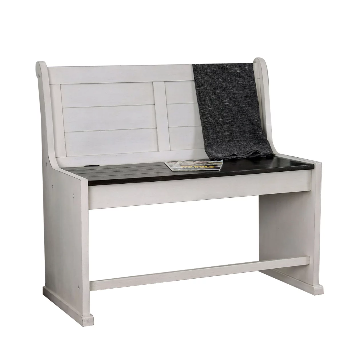 Wooden Counter Height Bench with Lift Top Seat, White and Black- Saltoro Sherpi