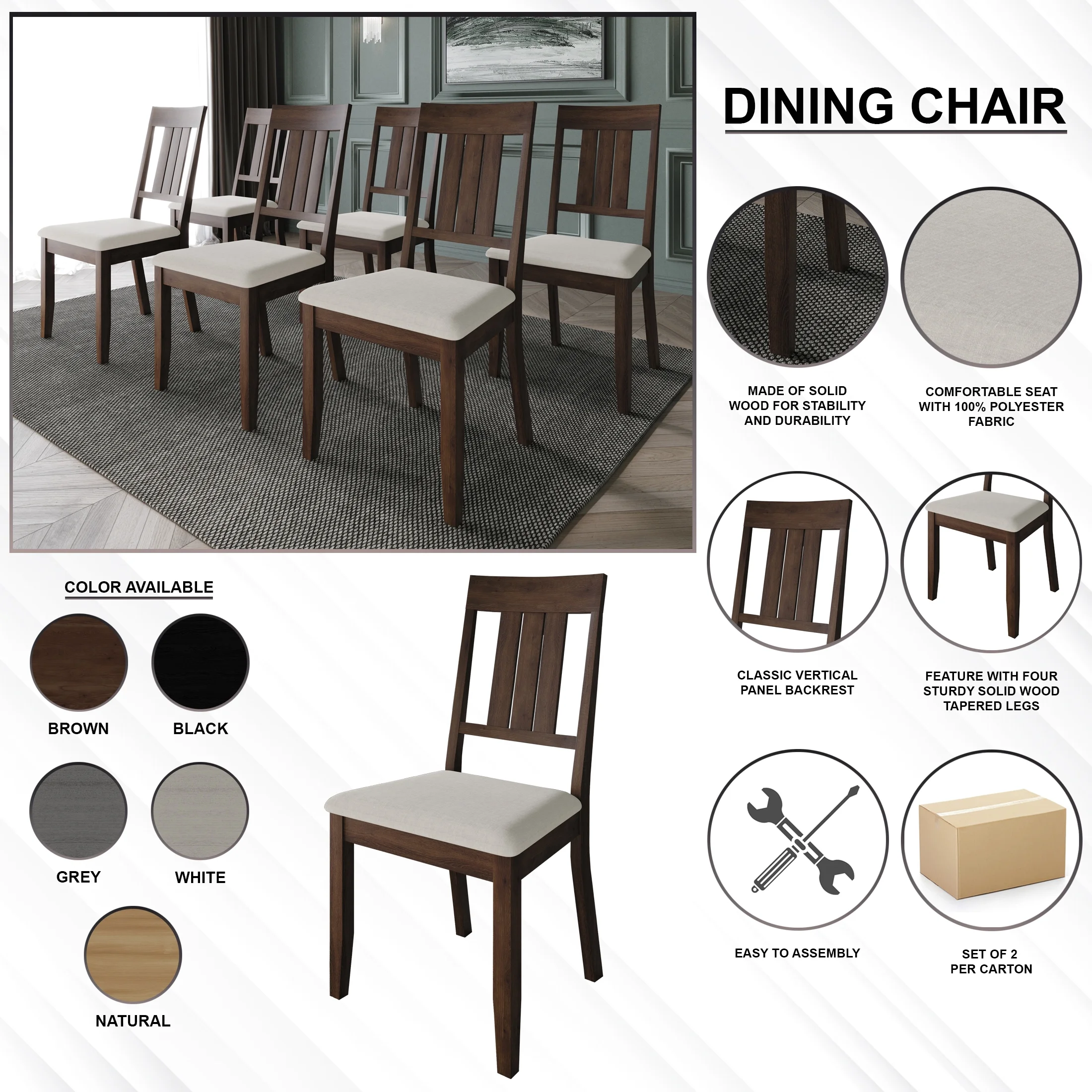 Castle Place Simple Wooden Dining Chair, Set of 2, White