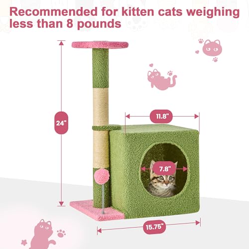 55 Inch Large Cat Tree Tower for Indoor Cats with Hammock Green Leaves Sisal Scratching Post, Plush Hang Ball Play Furniture for Kittens & Adult Cats, Green