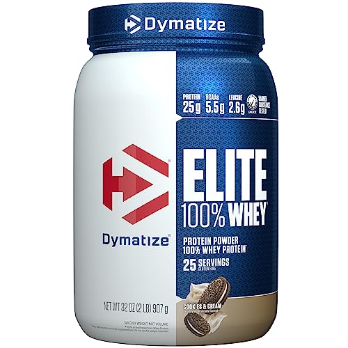 Dymatize Elite 100% Whey Protein Powder, Vanilla, 25g of Protein, 5.5g BCAAs, Less Than 140 Cal., Gluten Free, 2g Carb, 2g Sugar, 3g Fat (67 Servings)